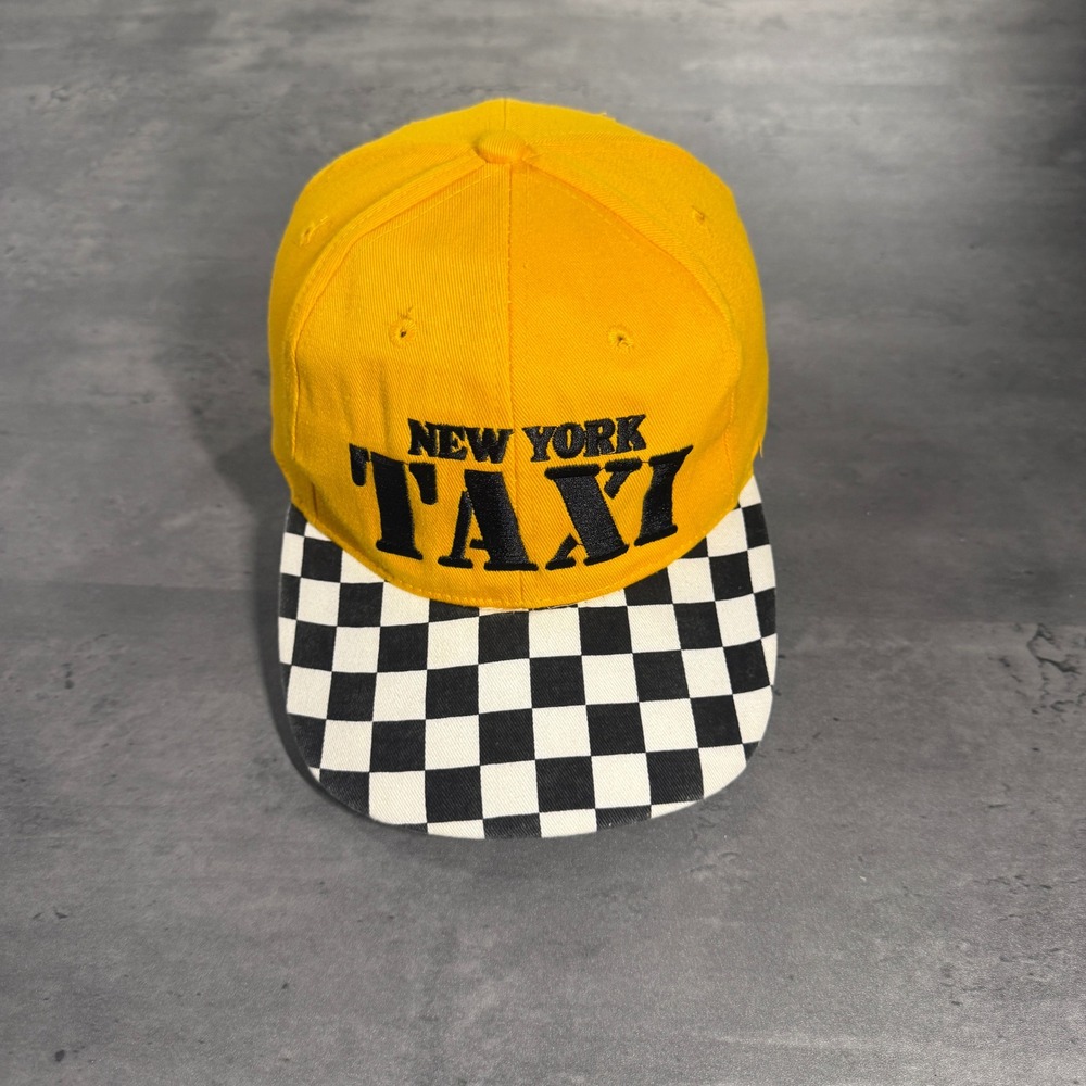 Vintage AIM New York Taxi Snapback Hat Yellow Black White Checkered 1997 NYC